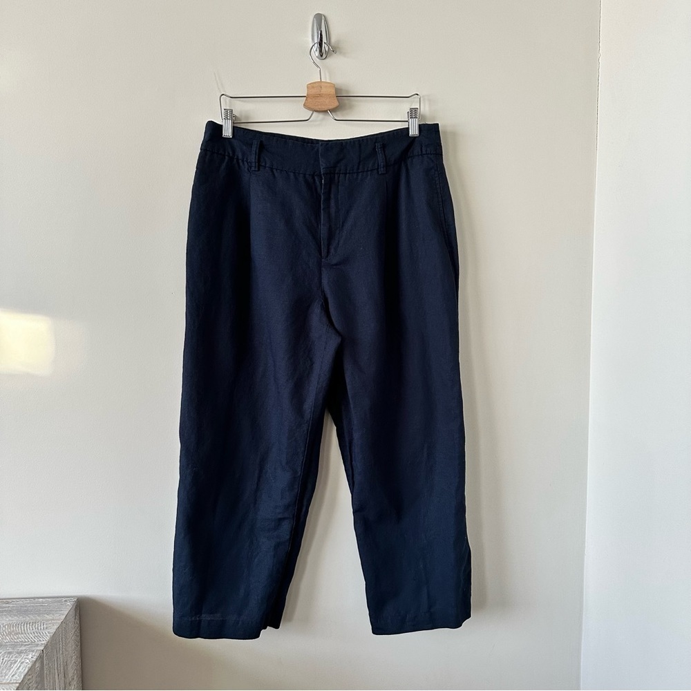 Zara-50/50 Linen and Cotton Blend Wide Leg Ankle Pants